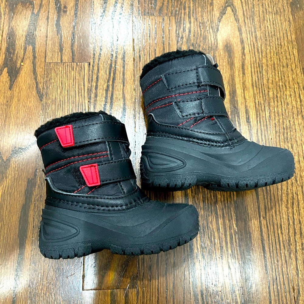 Wonder Nation Winter Snow Boots Toddler Black Red Faux Fur Lined NEW